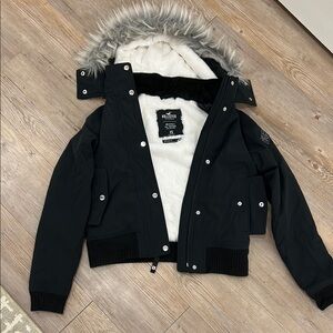 Hollister Black Jacket with Faux Fur Hood
